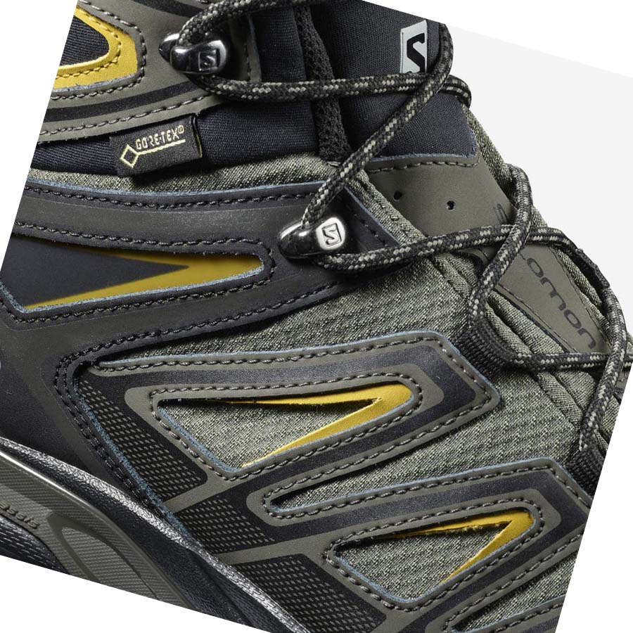 Salomon X ULTRA 3 WIDE MID GORE-TEX Erkek Yürüyüş Ayakkabısı Gri Siyah Yeşil | TR 3594TCE